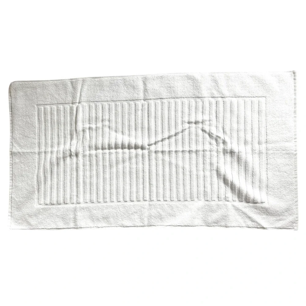 Frette 1860 White Cotton Bath Mat Made in Turkey Ribbed Border